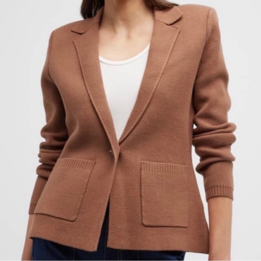 L’Agence Lacey Knit Blazer Hemmed Sleeves Removed Shoulder Pads Acorn Brown Lg